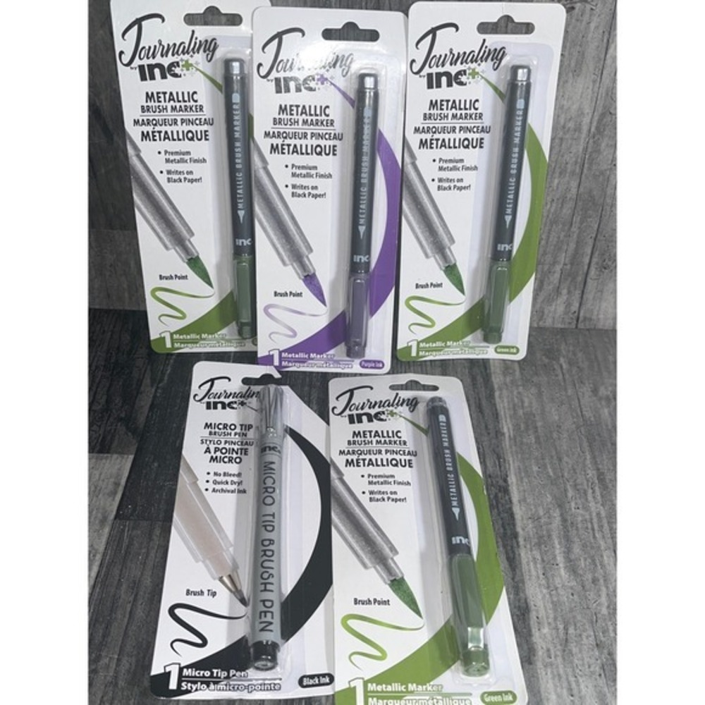 Journaling Inc Metallic Brush Marker &‎ Micro Tip Pen Set Stationery